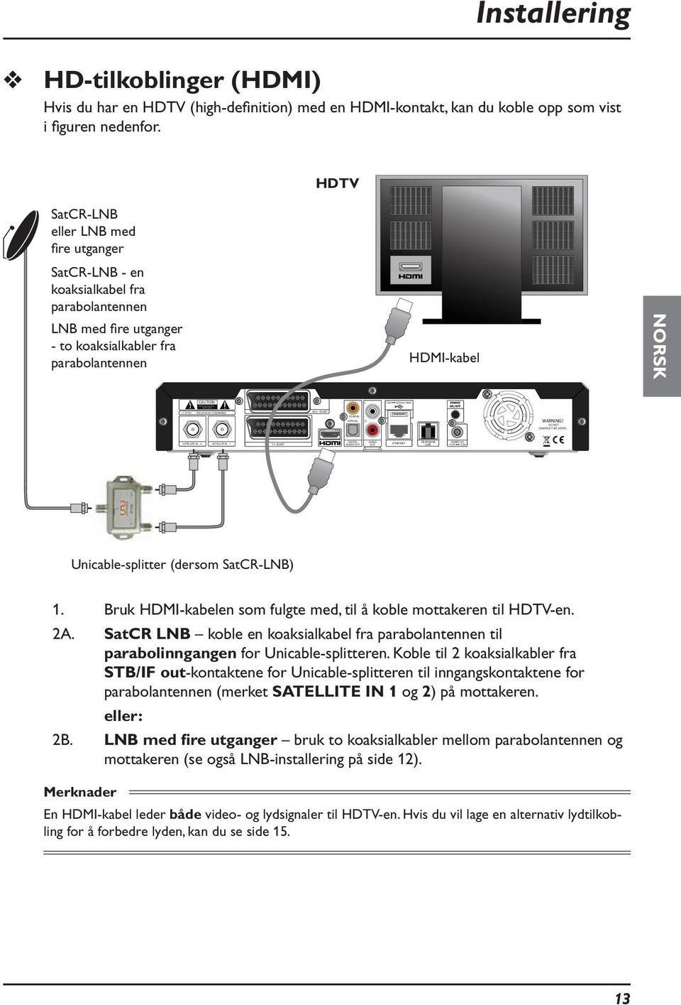 3A DO NOT OBSTRUCT AIR VENTS Installering HD-tilkoblinger (HDMI) Hvis du har en HDTV (high-definition) med en HDMI-kontakt, kan du koble opp som vist i figuren nedenfor.