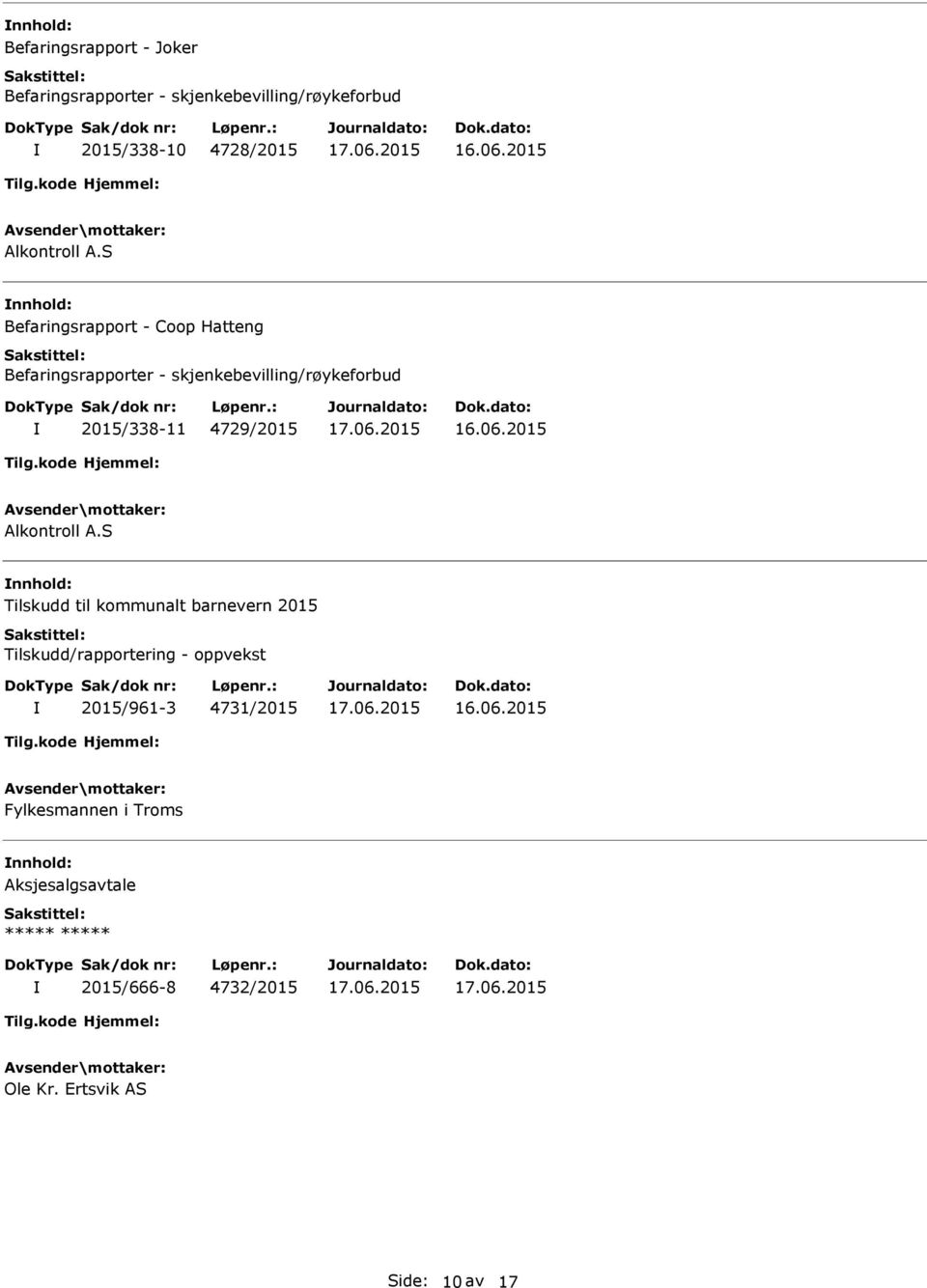 S Befaringsrapport - Coop Hatteng Befaringsrapporter - skjenkebevilling/røykeforbud 2015/338-11 4729/2015