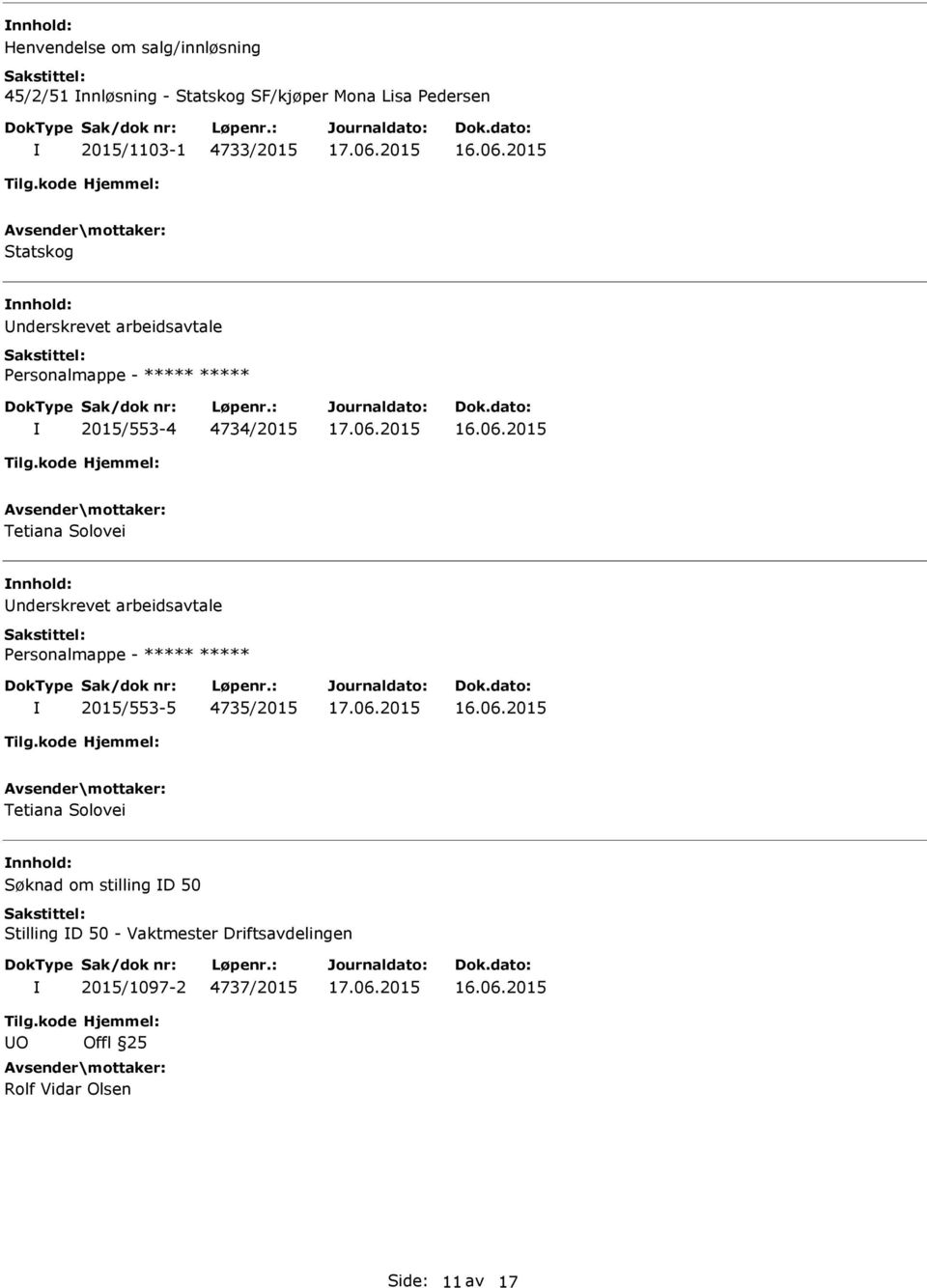 nderskrevet arbeidsavtale 2015/553-5 4735/2015 Tetiana Solovei Søknad om stilling D 50