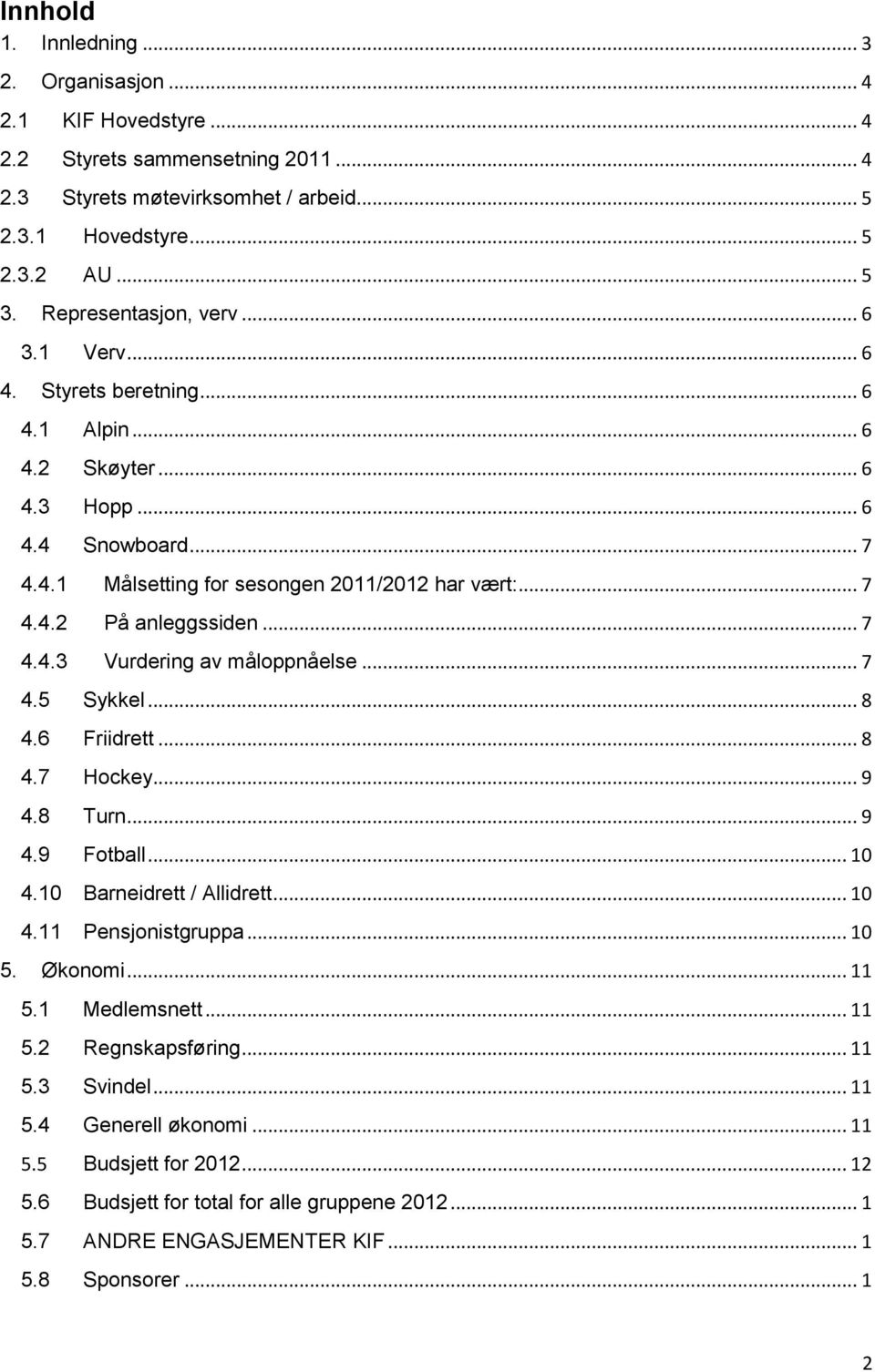 .. 7 4.4.3 Vurdering av måloppnåelse... 7 4.5 Sykkel... 8 4.6 Friidrett... 8 4.7 Hockey... 9 4.8 Turn... 9 4.9 Fotball... 10 4.10 Barneidrett / Allidrett... 10 4.11 Pensjonistgruppa... 10 5. Økonomi.