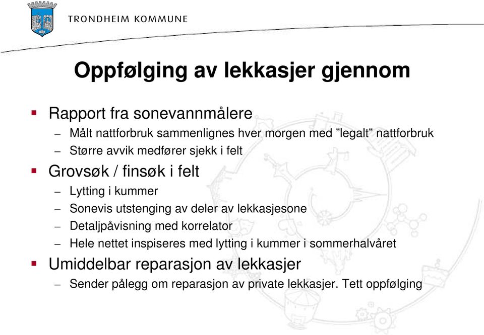 utstenging av deler av lekkasjesone Detaljpåvisning med korrelator Hele nettet inspiseres med lytting i