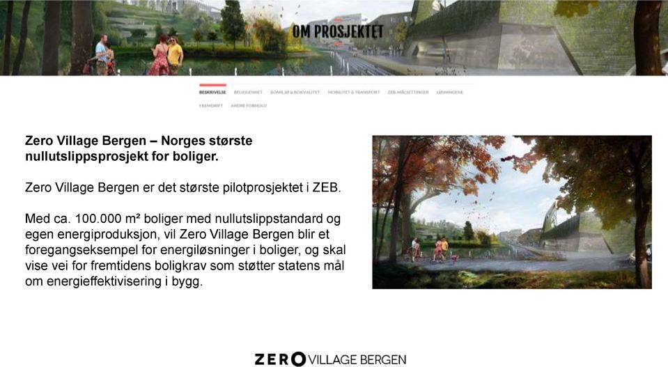 000 m² boliger med nullutslippstandard og egen energiproduksjon, vil Zero Village Bergen blir