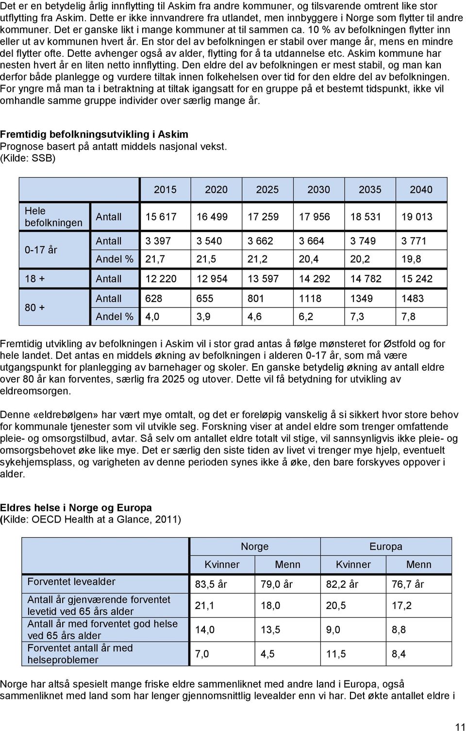 10 % av befolkningen flytter inn eller ut av kommunen hvert år. En stor del av befolkningen er stabil over mange år, mens en mindre del flytter ofte.