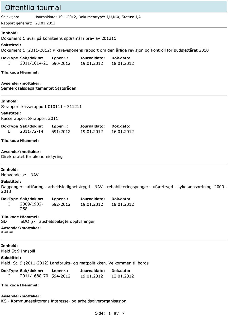 2012 Dokument 1 Svar på komiteens spørsmål i brev av 201211 Dokument 1 (2011-2012) Riksrevisjonens rapport om den årlige revisjon og kontroll for budsjettåret 2010 2011/1614-21 590/2012