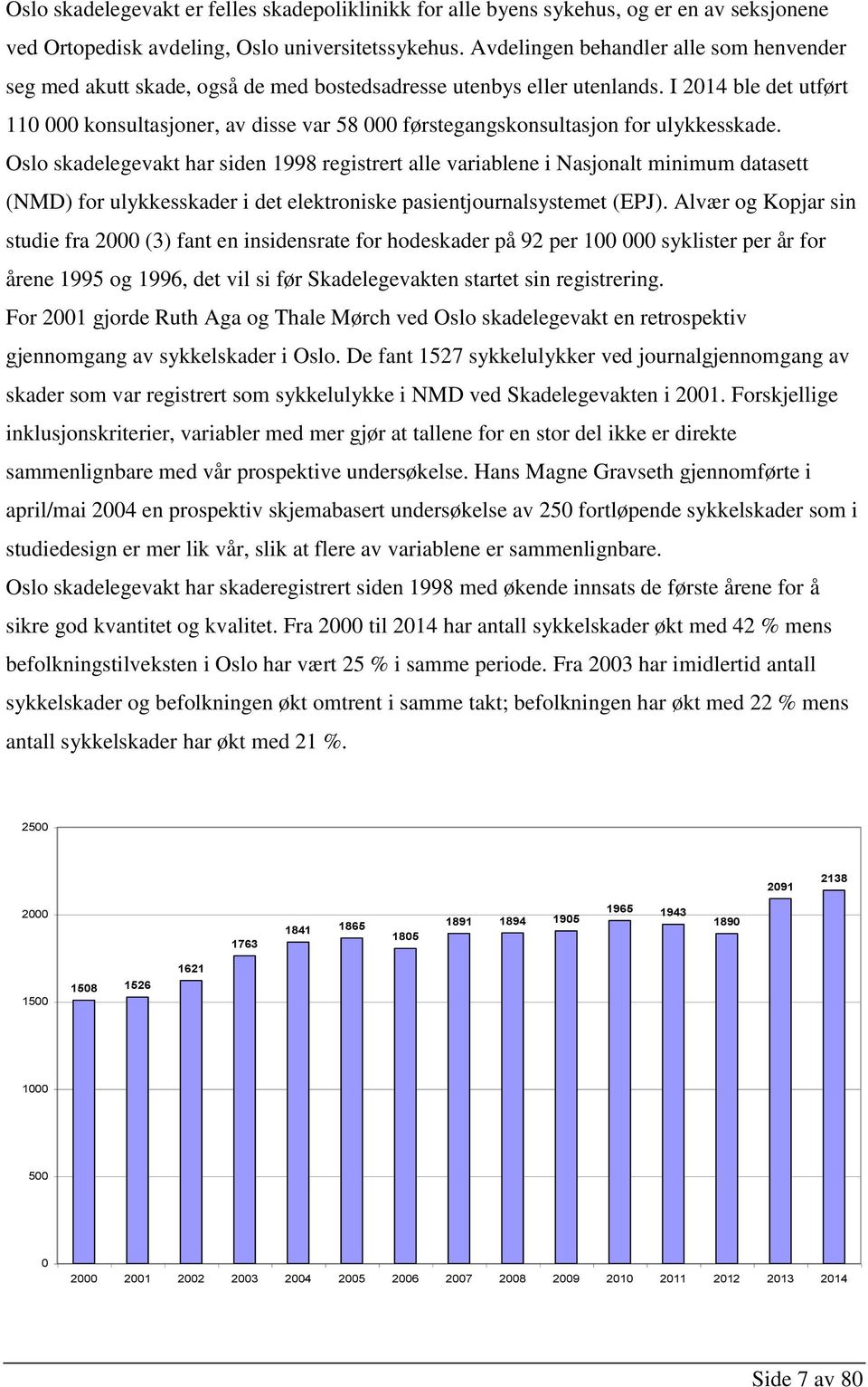 I 2014 ble det utført 110 000 konsultasjoner, av disse var 58 000 førstegangskonsultasjon for ulykkesskade.