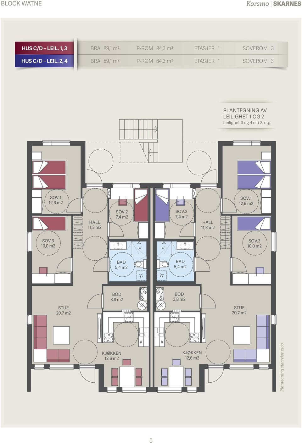 SOV.1 12,6 m2 SOV.1 12,6 m2 HALL 11,3 m2 SOV.2 7,4 m2 SOV.2 7,4 m2 HALL 11,3 m2 SOV.3 10,0 m2 SOV.