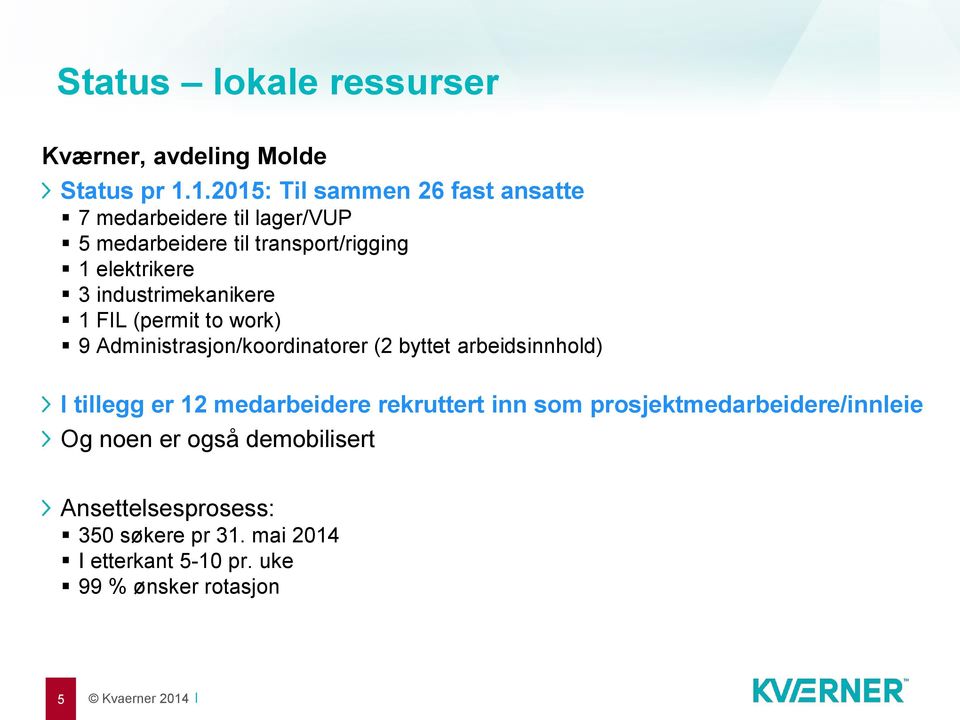 industrimekanikere 1 FIL (permit to work) 9 Administrasjon/koordinatorer (2 byttet arbeidsinnhold) I tillegg er 12