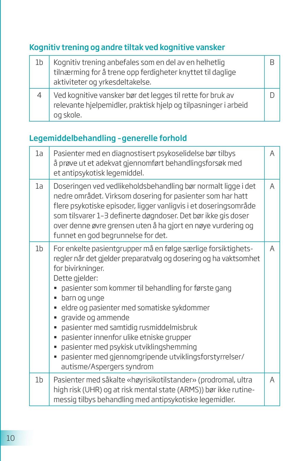 D Legemiddelbehandling generelle forhold Pasienter med en diagnostisert psykoselidelse bør tilbys å prøve ut et adekvat gjennomført behandlingsforsøk med et antipsykotisk legemiddel.