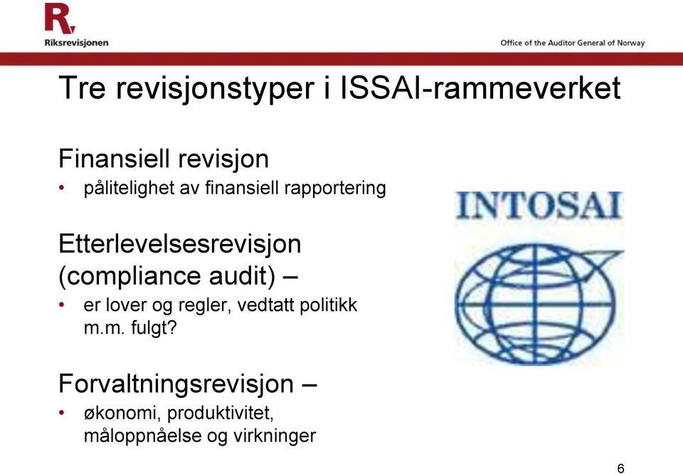 (compliance audit) er lover og regler, vedtatt politikk m.m. fulgt?