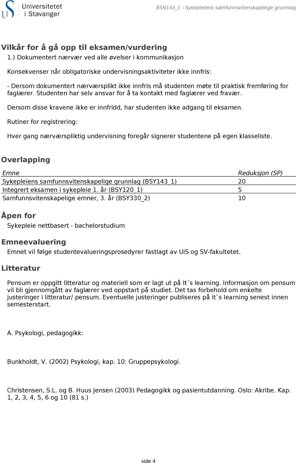 praktisk fremføring for faglærer. Studenten har selv ansvar for å ta kontakt med faglærer ved fravær. Dersom disse kravene ikke er innfridd, har studenten ikke adgang til eksamen.