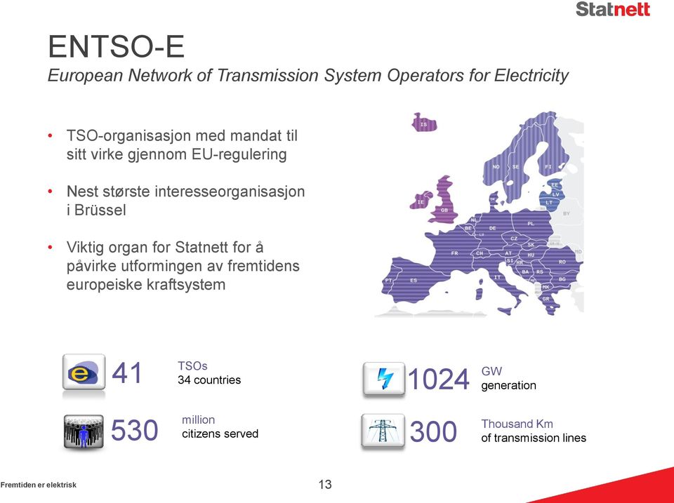 organ for Statnett for å påvirke utformingen av fremtidens europeiske kraftsystem 41 TSOs 34