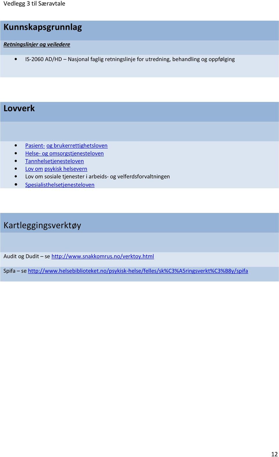 helsevern Lov om sosiale tjenester i arbeids- og velferdsforvaltningen Spesialisthelsetjenesteloven Kartleggingsverktøy Audit