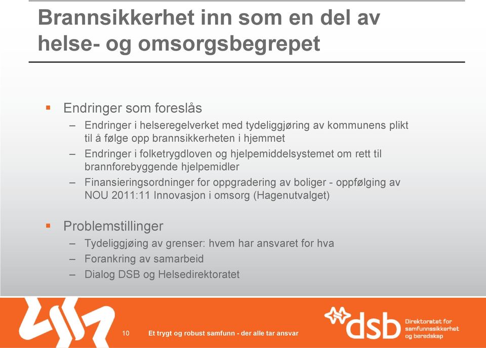 brannforebyggende hjelpemidler Finansieringsordninger for oppgradering av boliger - oppfølging av NOU 2011:11 Innovasjon i omsorg