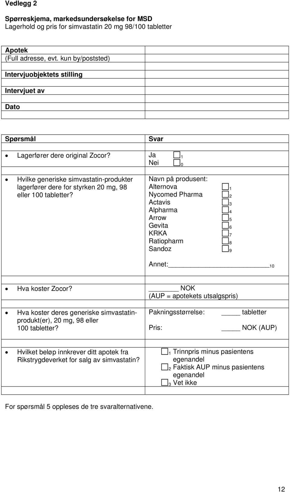 Ja 1 Nei 0 Hvilke generiske simvastatin-produkter lagerfører dere for styrken 20 mg, 98 eller 100 tabletter?