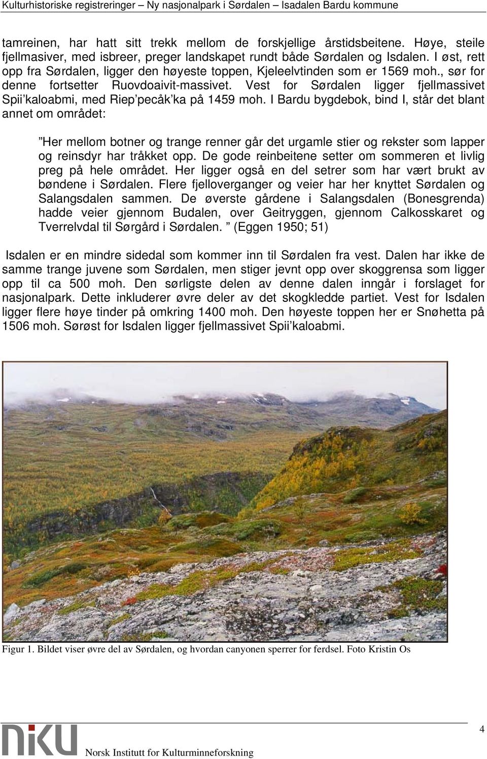Vest for Sørdalen ligger fjellmassivet Spii kaloabmi, med Riep pecåk ka på 1459 moh.