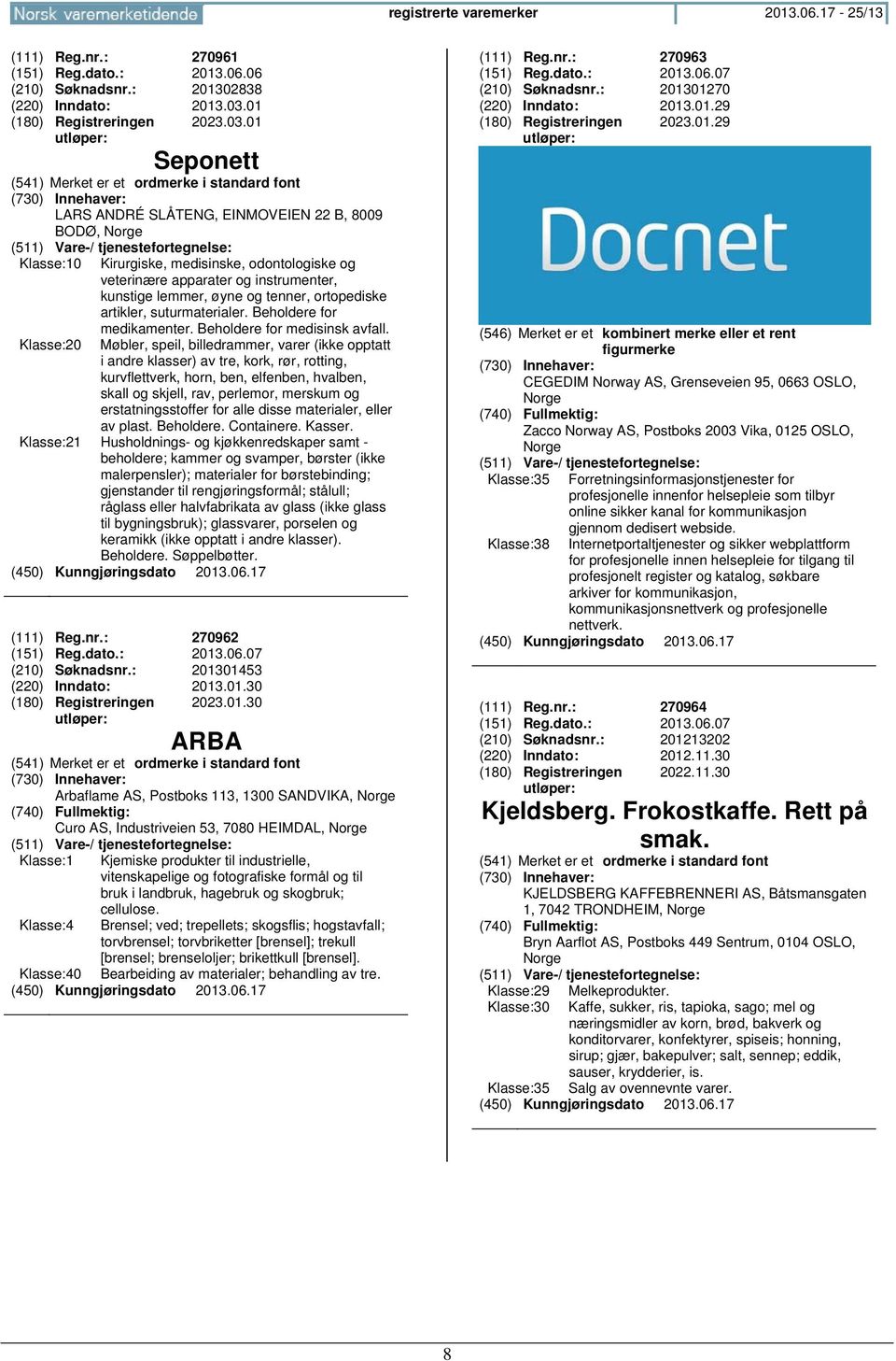 01 Seponett LARS ANDRÉ SLÅTENG, EINMOVEIEN 22 B, 8009 BODØ, Klasse:10 Klasse:20 Kirurgiske, medisinske, odontologiske og veterinære apparater og instrumenter, kunstige lemmer, øyne og tenner,