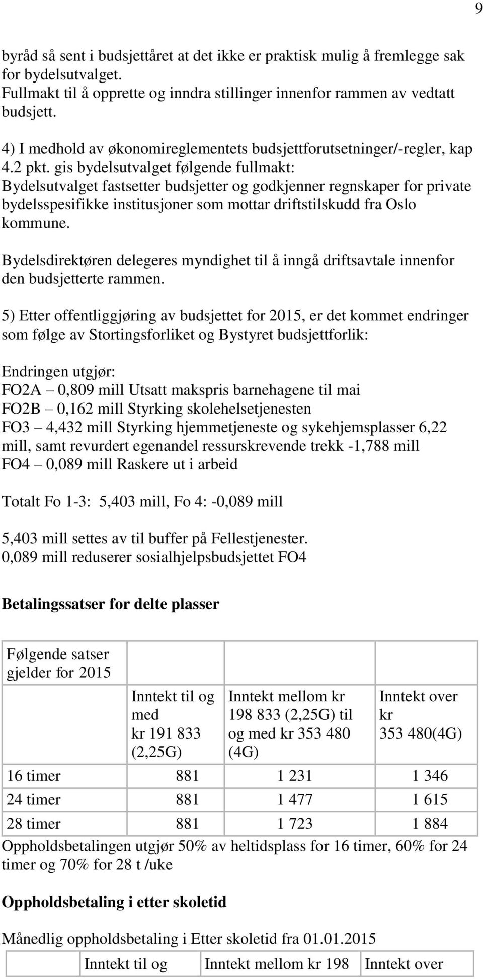 gis bydelsutvalget følgende fullmakt: Bydelsutvalget fastsetter budsjetter og godkjenner regnskaper for private bydelsspesifikke institusjoner som mottar driftstilskudd fra Oslo kommune.