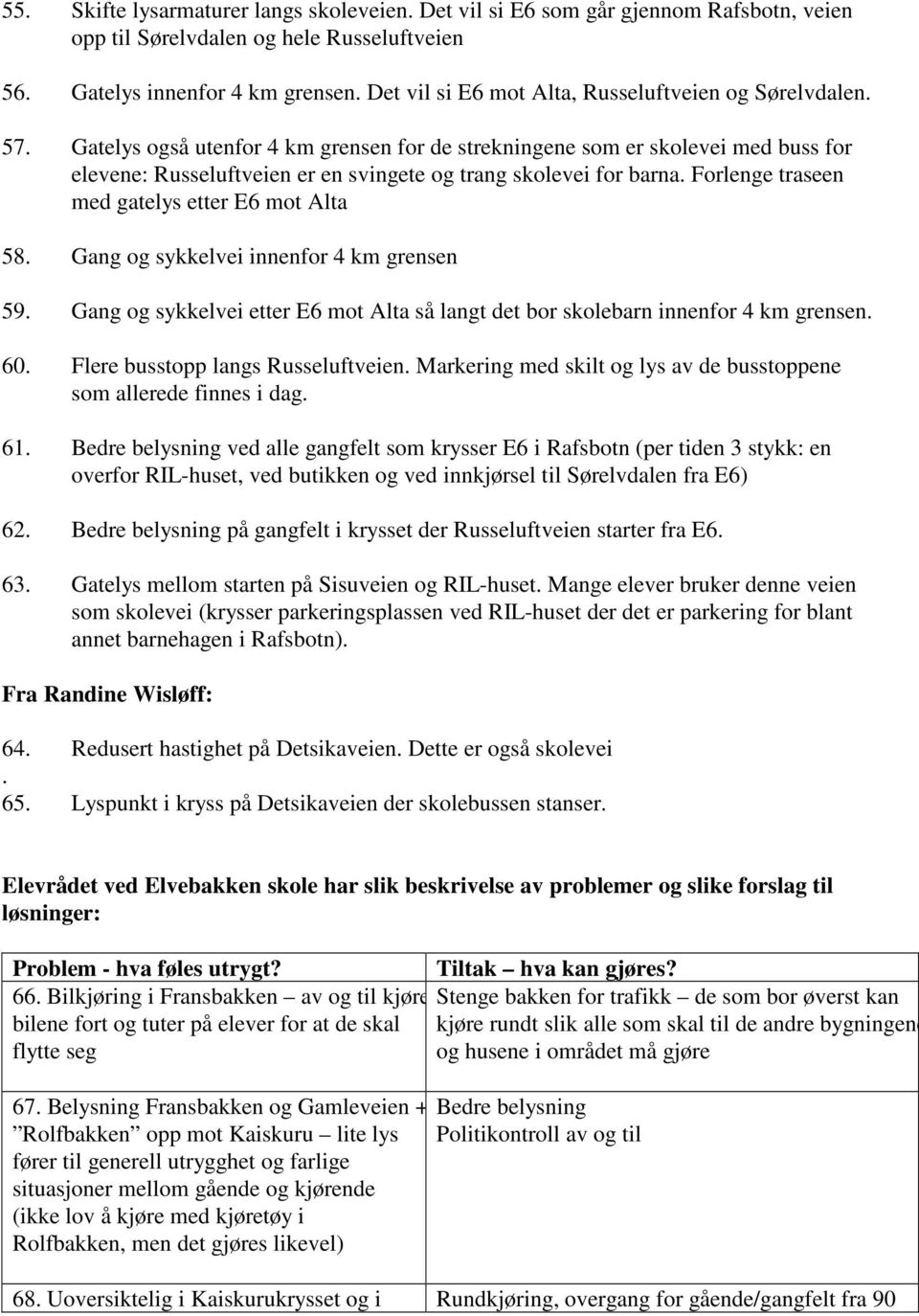 Gatelys også utenfor 4 km grensen for de strekningene som er skolevei med buss for elevene: Russeluftveien er en svingete og trang skolevei for barna.