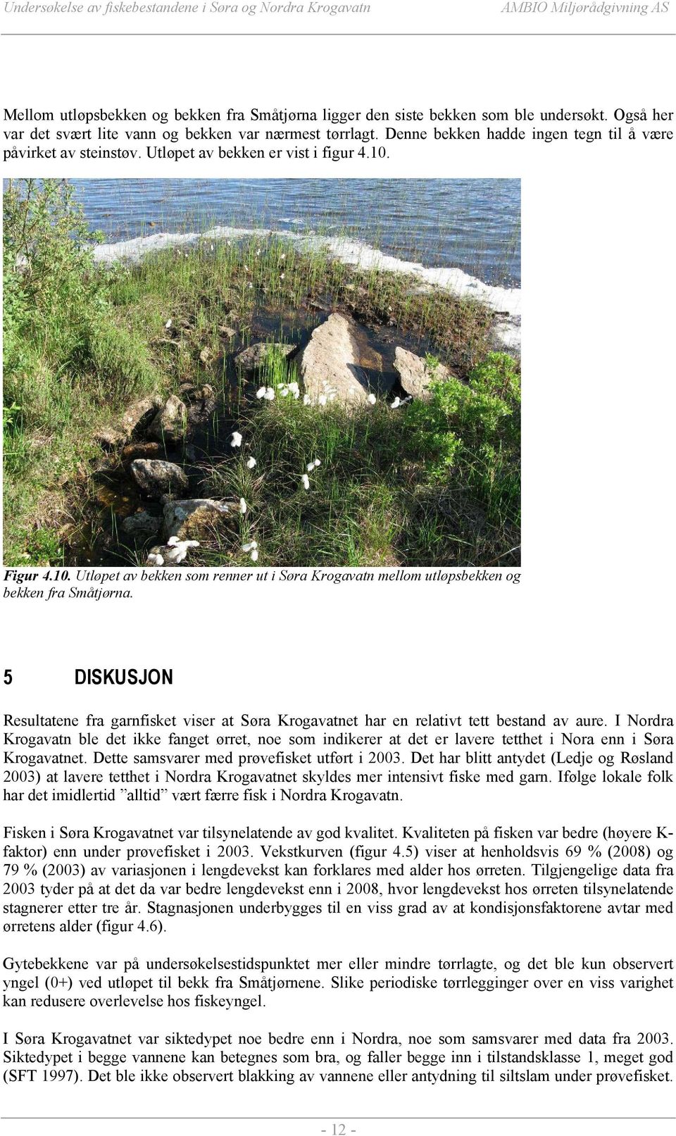 5 DISKUSJON Resultatene fra garnfisket viser at Søra Krogavatnet har en relativt tett bestand av aure.