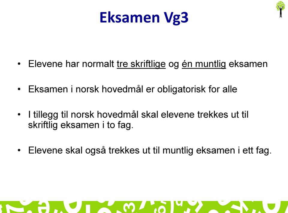tillegg til norsk hovedmål skal elevene trekkes ut til skriftlig