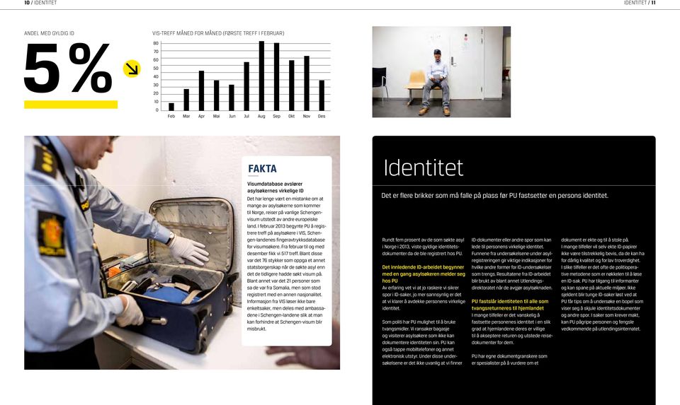 I februar 2013 begynte PU å registrere treff på asylsøkere i VIS, Schengen-landenes fingeravtrykksdatabase for visum søkere. Fra februar til og med desember fikk vi 517 treff.