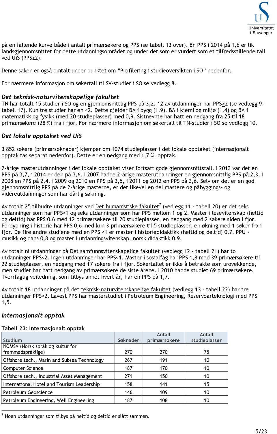 Denne saken er også omtalt under punktet om Profilering i studieoversikten i SO nedenfor. For nærmere informasjon om søkertall til SV-studier i SO se vedlegg 8.