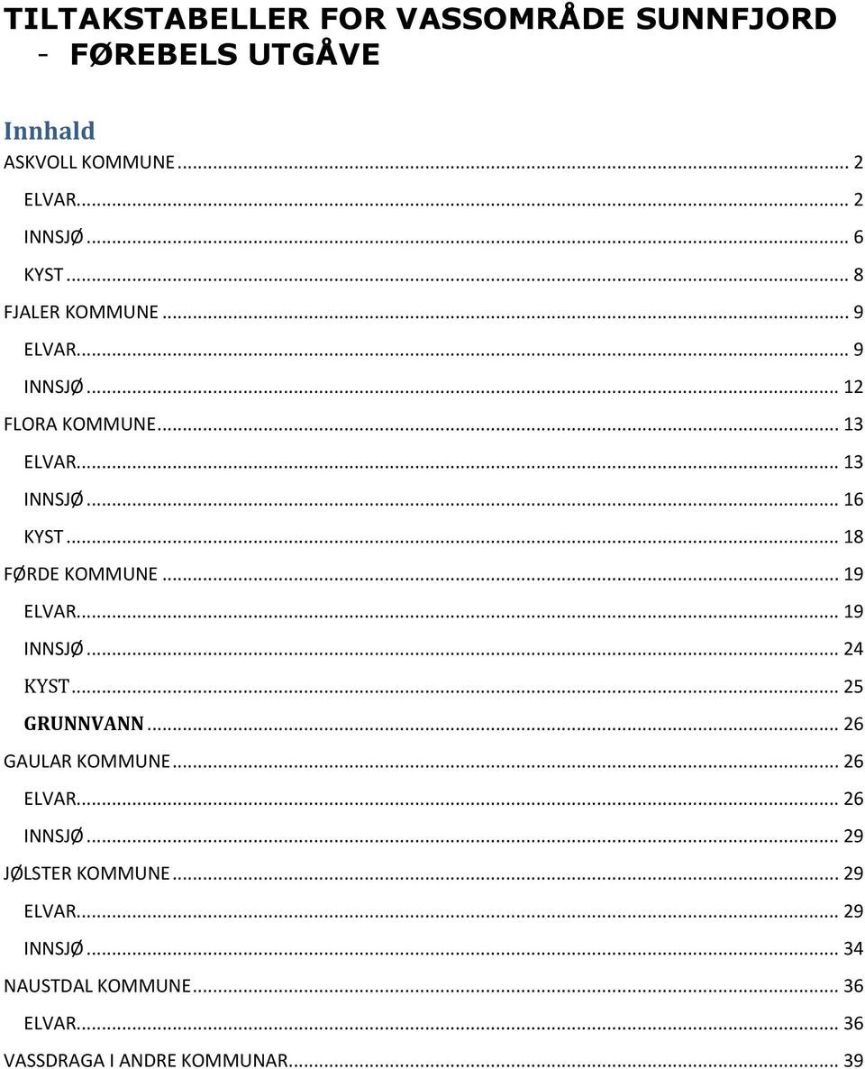 .. 18 FØRDE KOMMUNE... 19 ELVAR... 19 INNSJØ... 24 KYST... 25 GRUNNVANN... 26 GAULAR KOMMUNE... 26 ELVAR.