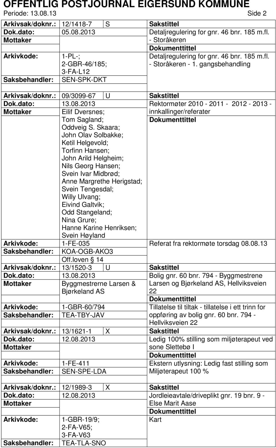 : 09/3099-67 U Sakstittel Rektormøter 2010-2011 - 2012-2013 - Eilif Dversnes; innkallinger/referater Tom Sagland; Oddveig S.