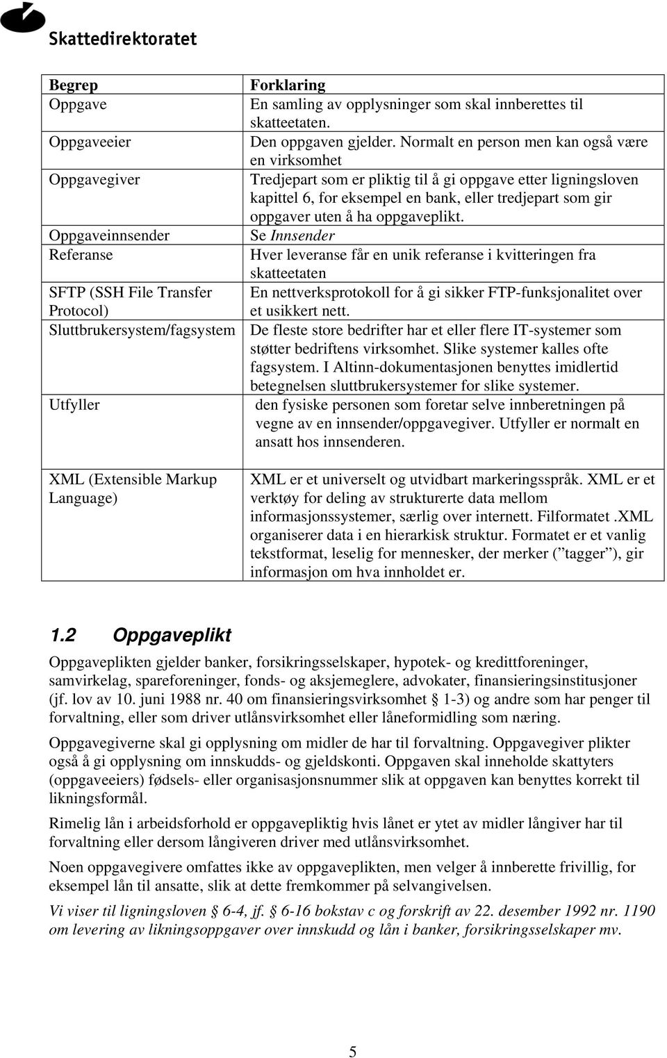 oppgaveplikt. Se Innsender Hver leveranse får en unik referanse i kvitteringen fra skatteetaten En nettverksprotokoll for å gi sikker FTP-funksjonalitet over et usikkert nett.