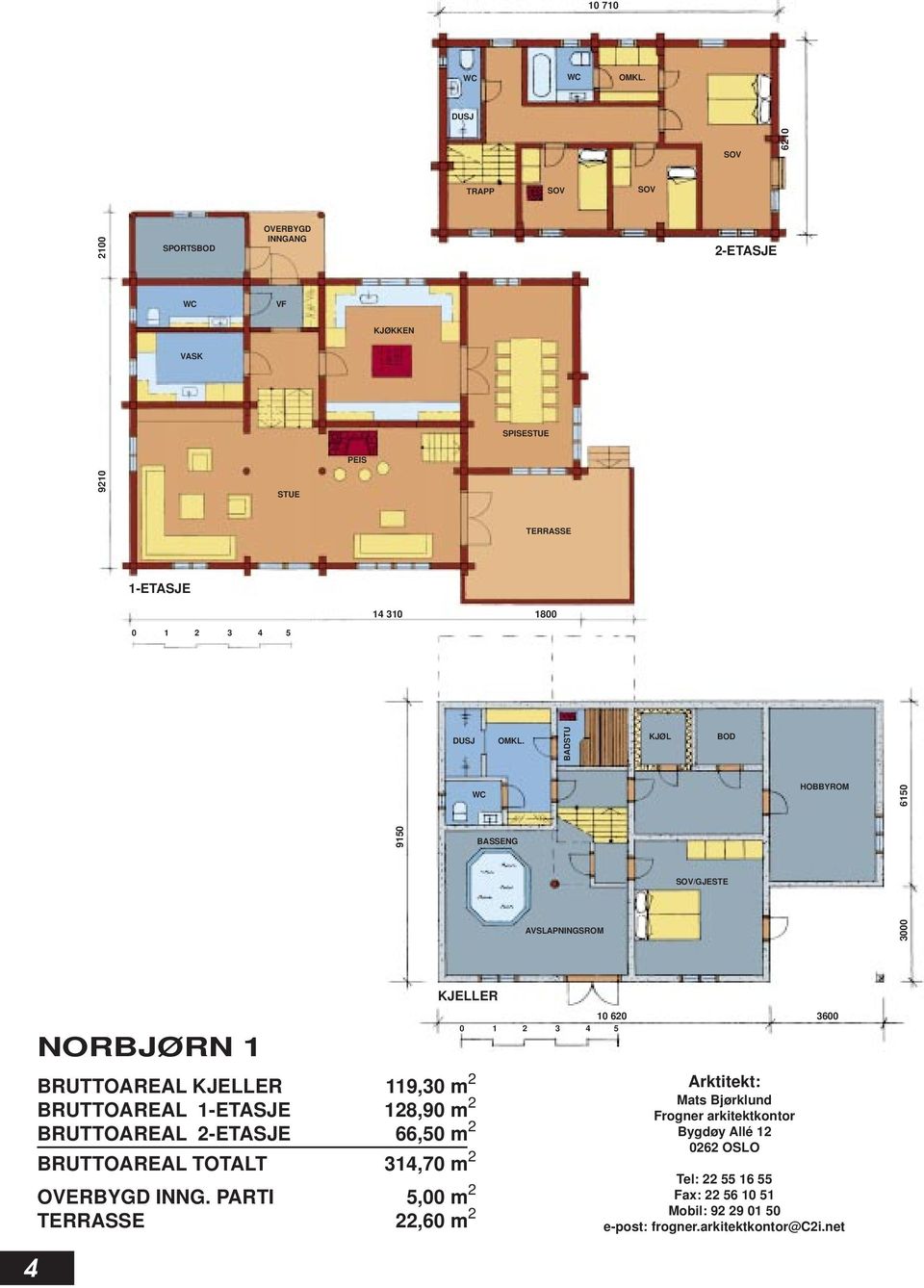 1-ETASJE 128,90 m 2 BRUTTOAREAL 2-ETASJE 66,50 m 2 BRUTTOAREAL TOTALT 314,70 m 2 OVERBYGD INNG.