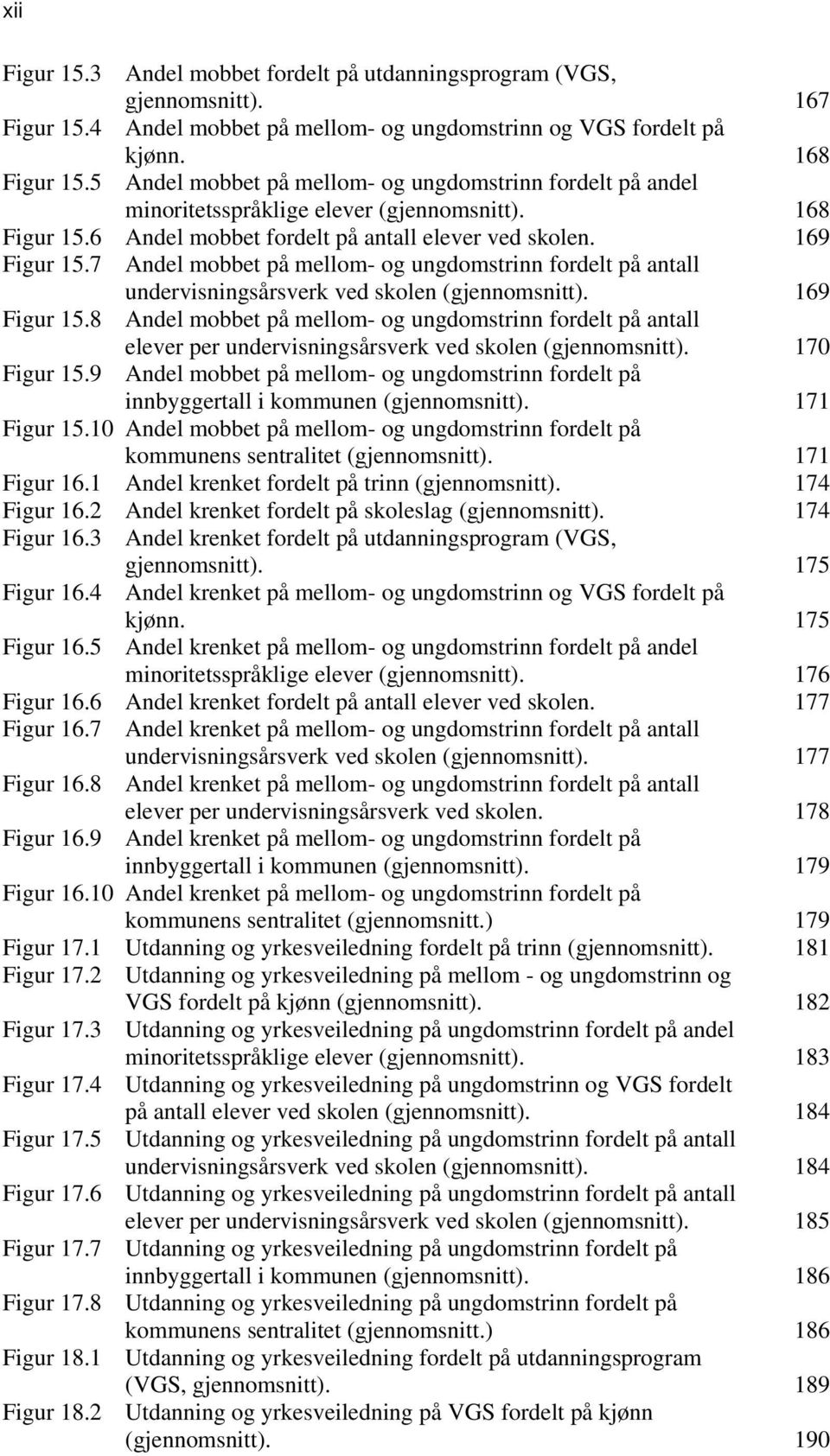 7 Andel mobbet på mellom- og ungdomstrinn fordelt på antall undervisningsårsverk ved skolen (gjennomsnitt). 169 Figur 15.