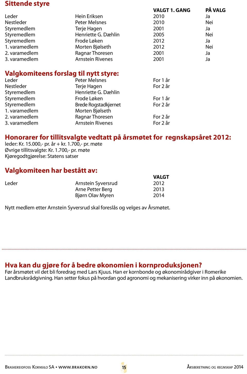 varamedlem Arnstein Rivenes 2001 Ja Valgkomiteens forslag til nytt styre: Leder Peter Melsnes For 1 år Nestleder Terje Hagen For 2 år Styremedlem Henriette G.