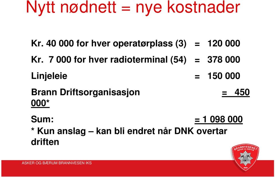 7 000 for hver radioterminal (54) = 378 000 Linjeleie = 150