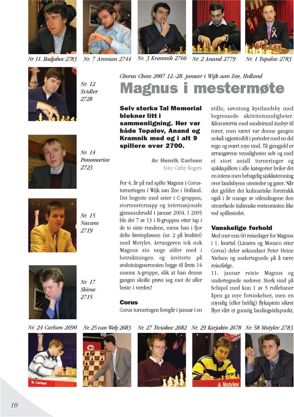 Av Henrik Carlsen foto: Cathy Rogers For 4. år på rad spilte Magnus i Corusturneringen i Wijk aan Zee i Holland.