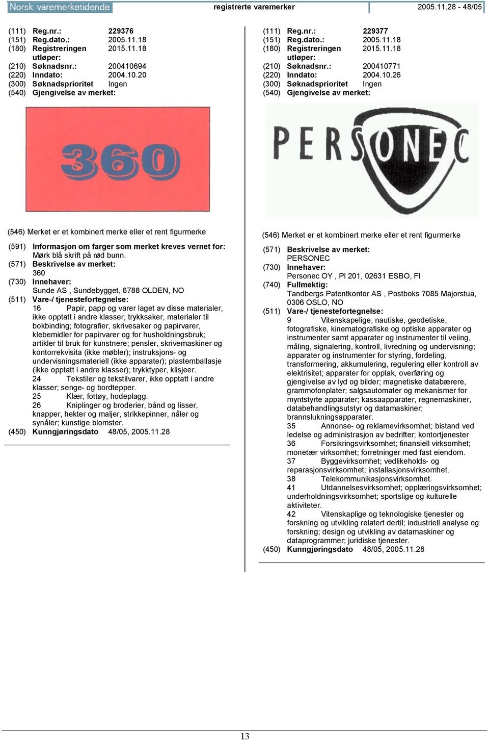 360 Sunde AS, Sundebygget, 6788 OLDEN, 16 Papir, papp og varer laget av disse materialer, ikke opptatt i andre klasser, trykksaker, materialer til bokbinding; fotografier, skrivesaker og papirvarer,