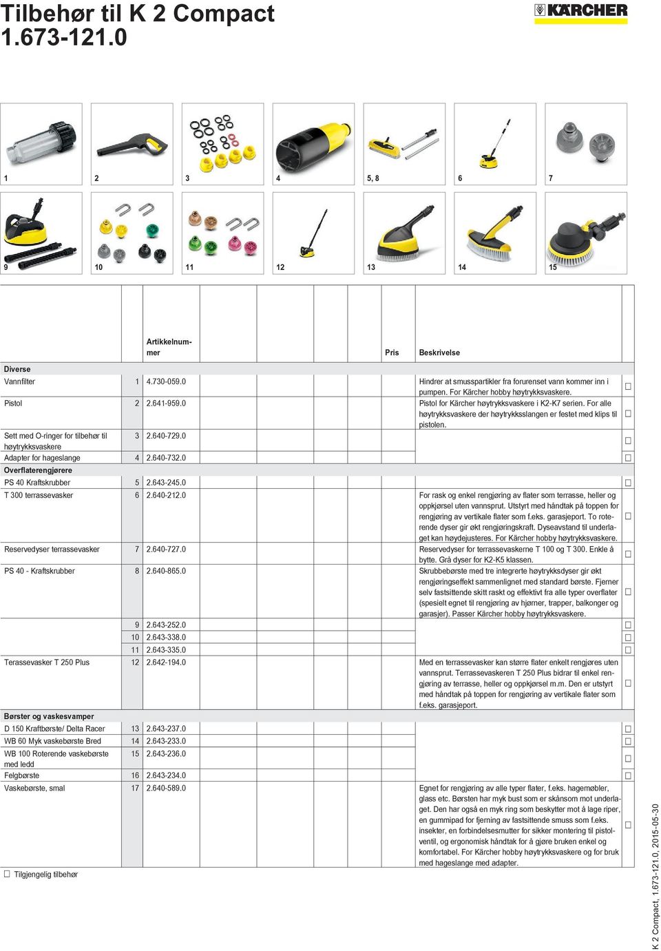 0 høytrykksvaskere Adapter for hageslange 4 2.640-732.0 Overflaterengjørere PS 40 Kraftskrubber 5 2.643-245.0 T 300 terrassevasker 6 2.640-212.