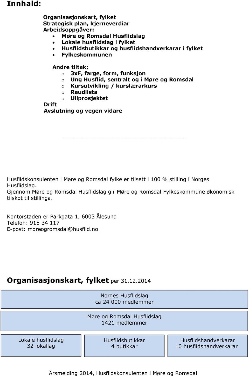 Husflidskonsulenten i Møre og Romsdal fylke er tilsett i 100 % stilling i Norges Husflidslag. Gjennom Møre og Romsdal Husflidslag gir Møre og Romsdal Fylkeskommune økonomisk tilskot til stillinga.