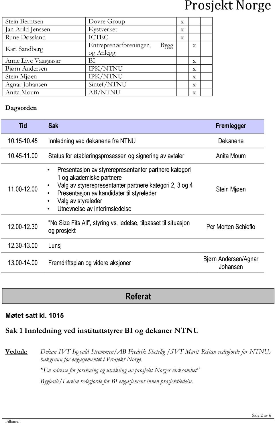 00 Status for etableringsprosessen og signering av avtaler Anita Moum 11.00-12.