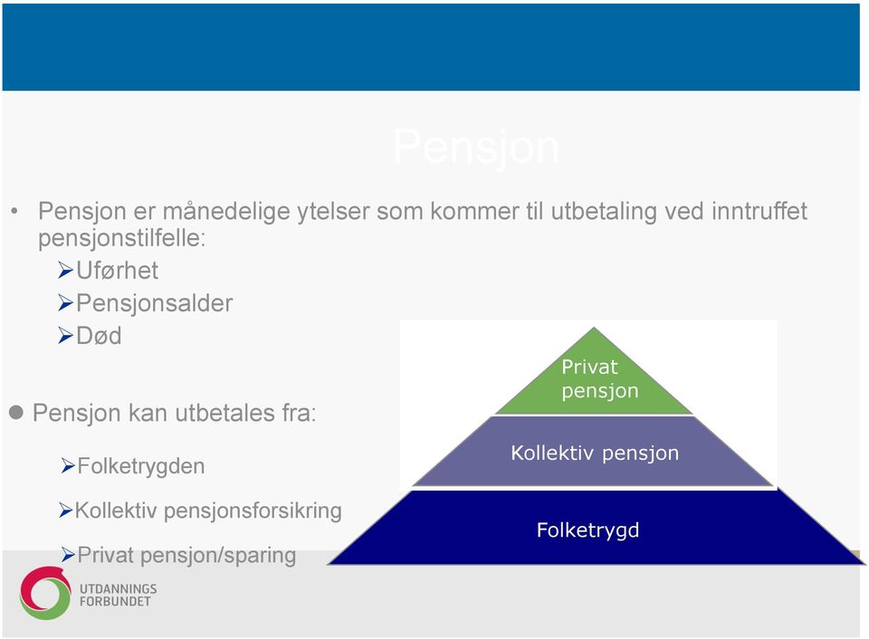 kan utbetales fra: Pensjon Privat pensjon Folketrygden Kollektiv