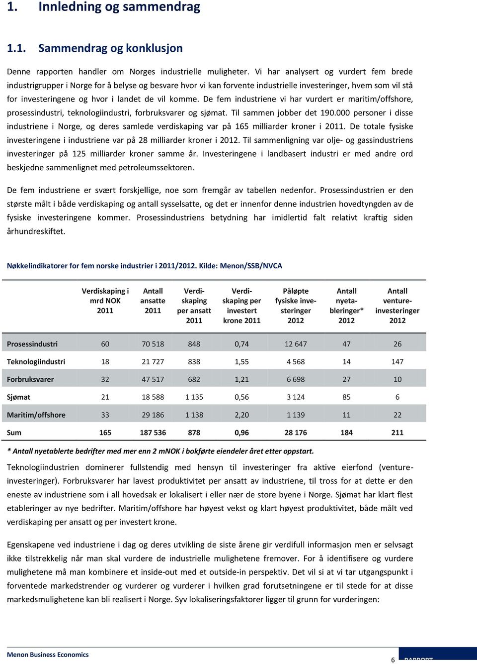 komme. De fem industriene vi har vurdert er maritim/offshore, prosessindustri, teknologiindustri, forbruksvarer og sjømat. Til sammen jobber det 190.