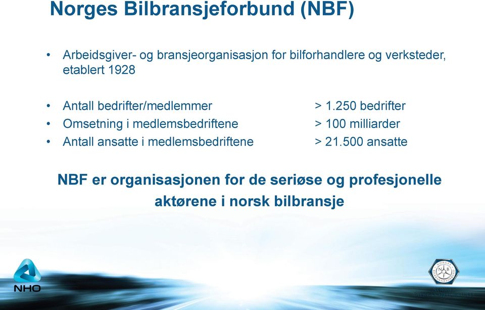 250 bedrifter Omsetning i medlemsbedriftene > 100 milliarder Antall ansatte i