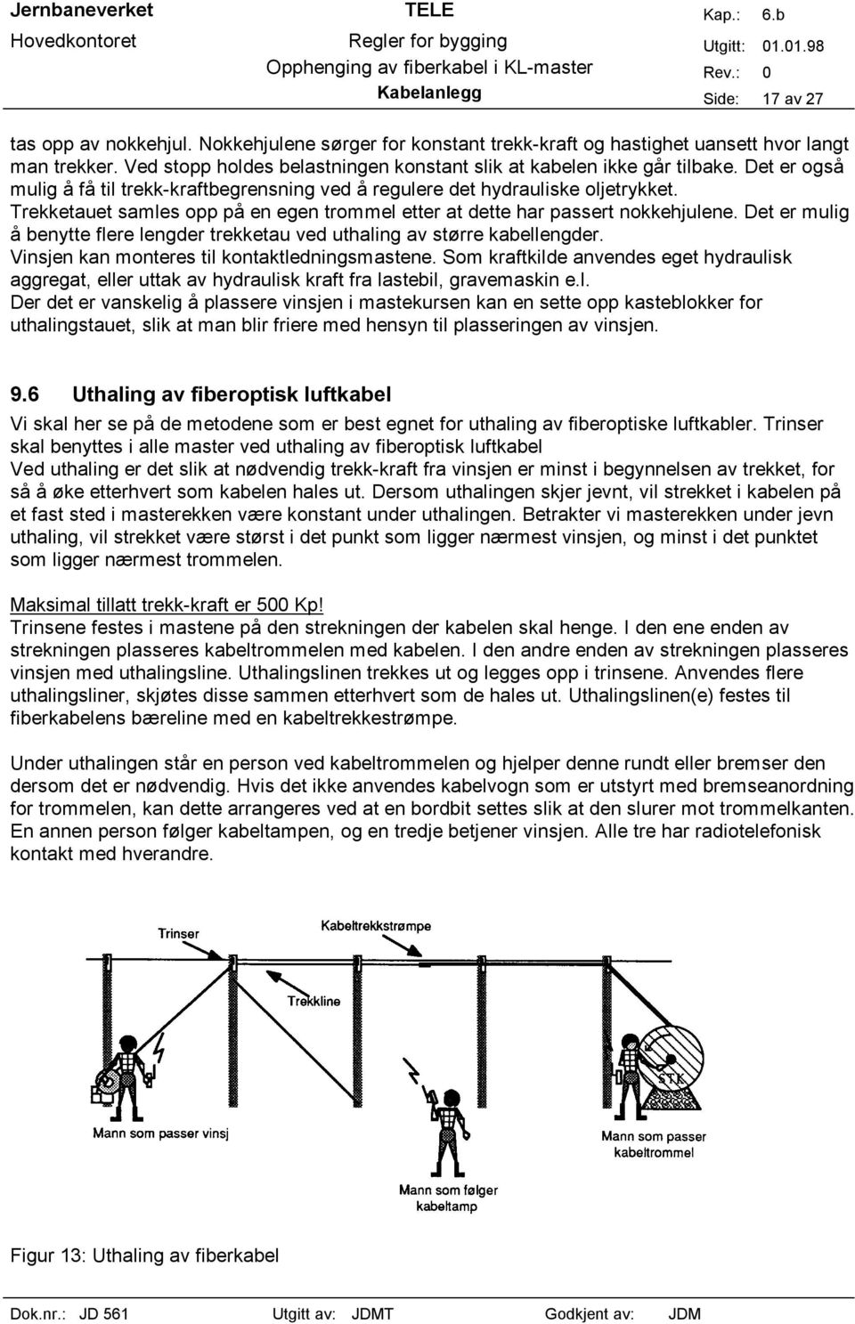 Trekketauet samles opp på en egen trommel etter at dette har passert nokkehjulene. Det er mulig å benytte flere lengder trekketau ved uthaling av større kabellengder.