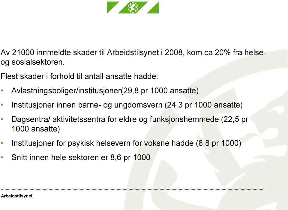 Institusjoner innen barne- og ungdomsvern (24,3 pr 1000 ansatte) Dagsentra/ aktivitetssentra for eldre og