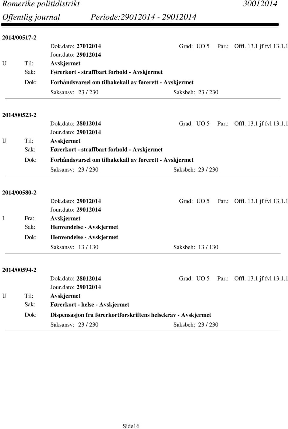 dato: 29012014 Grad: UO 5 Par.: Offl. 13.1 jf fvl 13.1.1 I Fra: Avskjermet Sak: Henvendelse - Avskjermet Henvendelse - Avskjermet Saksansv: 13 / 130 Saksbeh: 13 / 130 2014/00594-2 Dok.