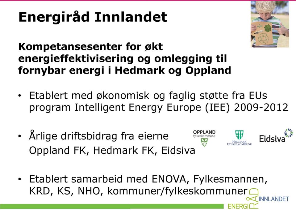 program Intelligent Energy Europe (IEE) 2009-2012 Årlige driftsbidrag fra eierne Oppland