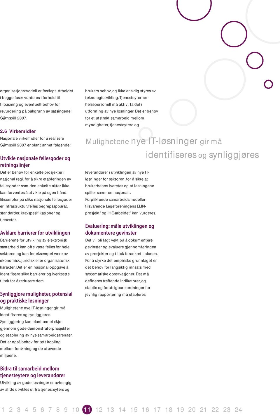 6 Virkemidler Nasjonale virkemidler for å realisere S@mspill 2007 er blant annet følgende: Utvikle nasjonale fellesgoder og retningslinjer Det er behov for enkelte prosjekter i nasjonal regi, for å