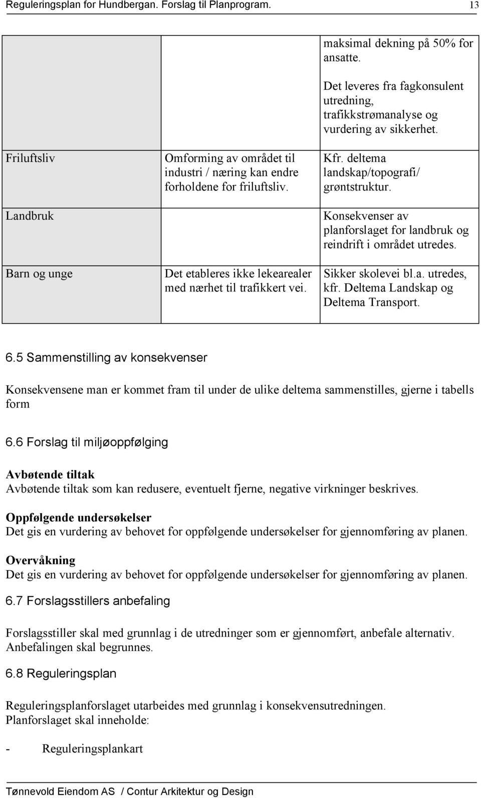 Konsekvenser av planforslaget for landbruk og reindrift i området utredes. Sikker skolevei bl.a. utredes, kfr. Deltema Landskap og Deltema Transport. 6.