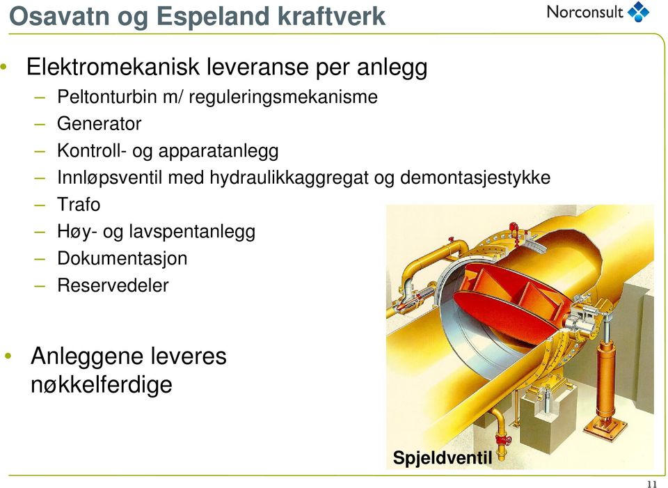 Innløpsventil med hydraulikkaggregat og demontasjestykke Trafo Høy- og