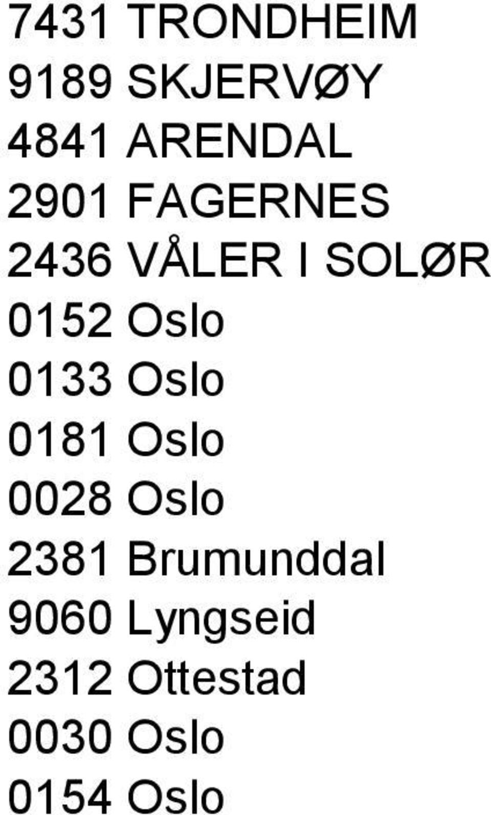 0133 Oslo 0181 Oslo 0028 Oslo 2381