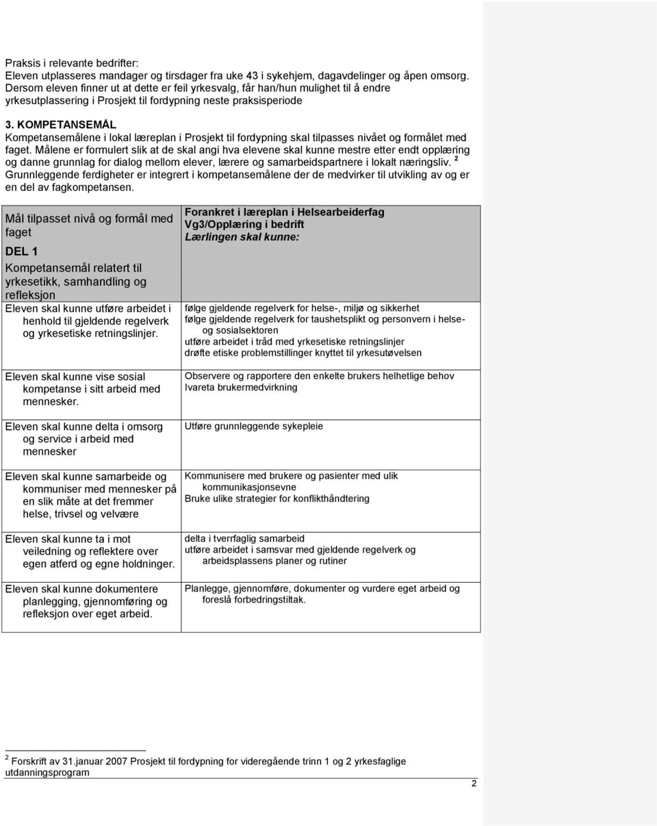 KOMPETANSEMÅL Kompetansemålene i lokal læreplan i Prosjekt til fordypning skal tilpasses nivået og formålet med faget.